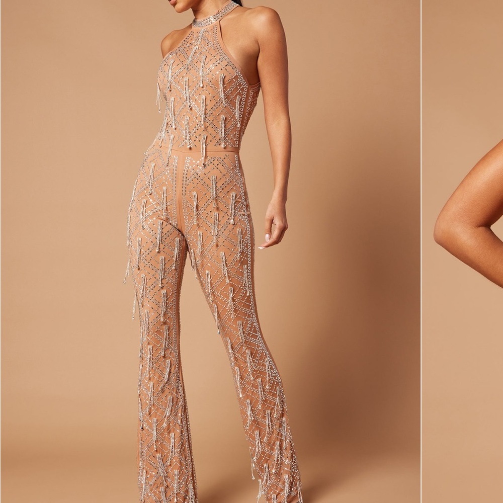 Fashion Nova Sparkling Nude Jumpsuit